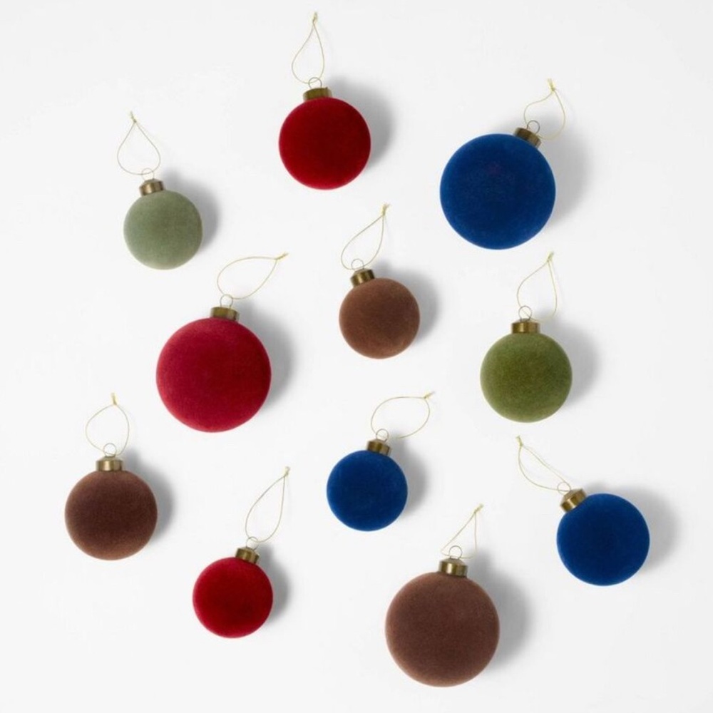 Set of 11 Velvet Christmas Ornaments Red/Green/Bro Red/Green/Brown/Blue